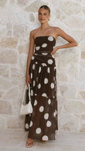 Goods Summer Polka Dot Print Wrapped Chest off Shoulder Mesh Maxi Dress